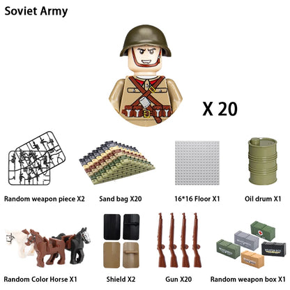WWII Infantry Military Soldier War National Army Mini Gun armament Models Building Blocks Building Blocks Toys for Kids
