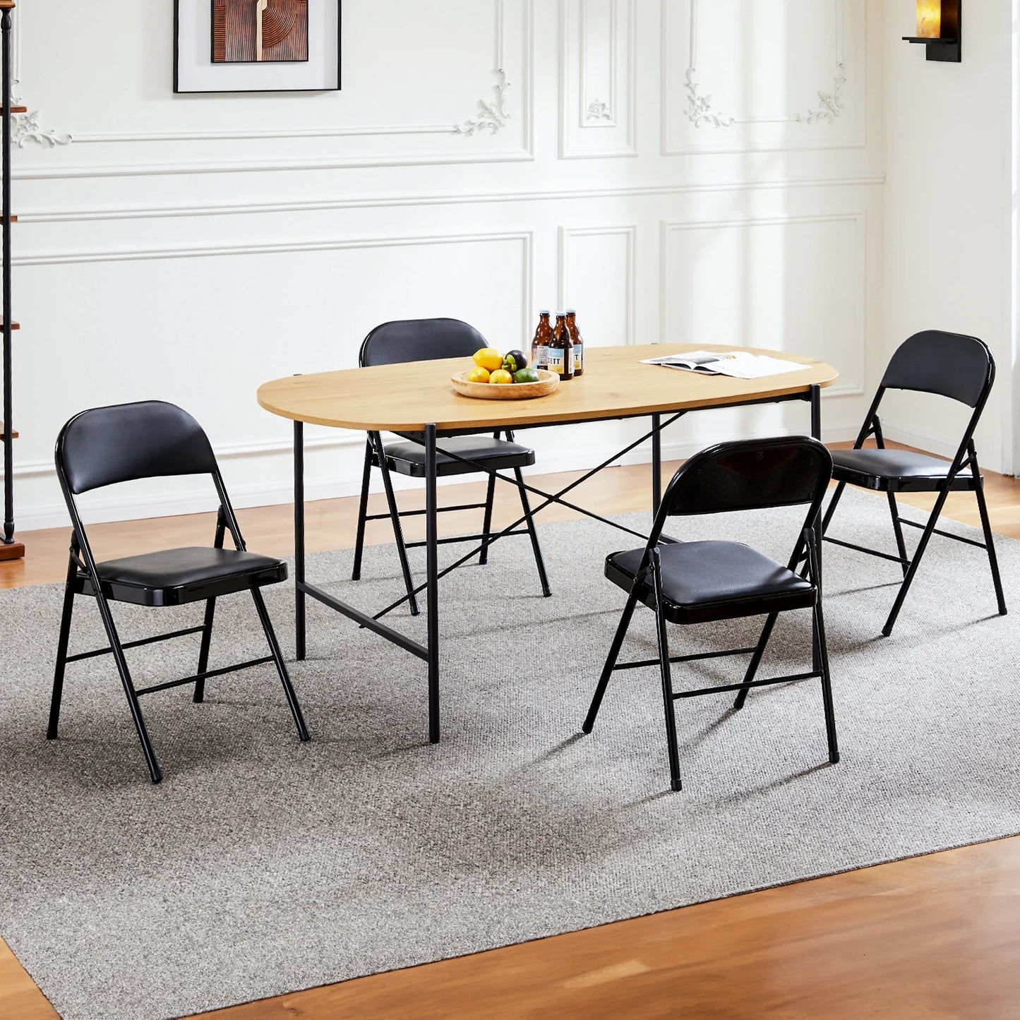 Leather Padded Folding Chair 4 Pack Sturdy Metal Foldable Chairs Easy to Use and Storage Outdoor and Indoor for Home Office