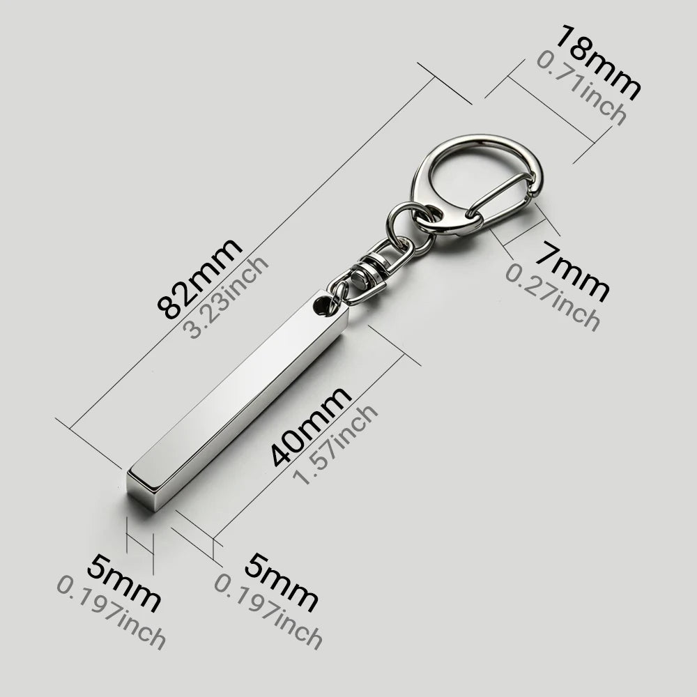 1-10PCS Stainless Steel Personalized Keychain Custom Engraved 4 Sides DIY Name Text Key Ring Gift for Men Women Keyrings DP039
