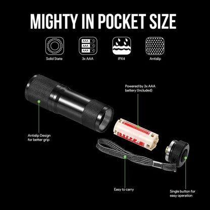 395nm UV Flashlight 9/12LED UV Gel Curing Light Ultraviolet Light Blacklight Detector for Pet Urine Scorpion Jewellry Inspection