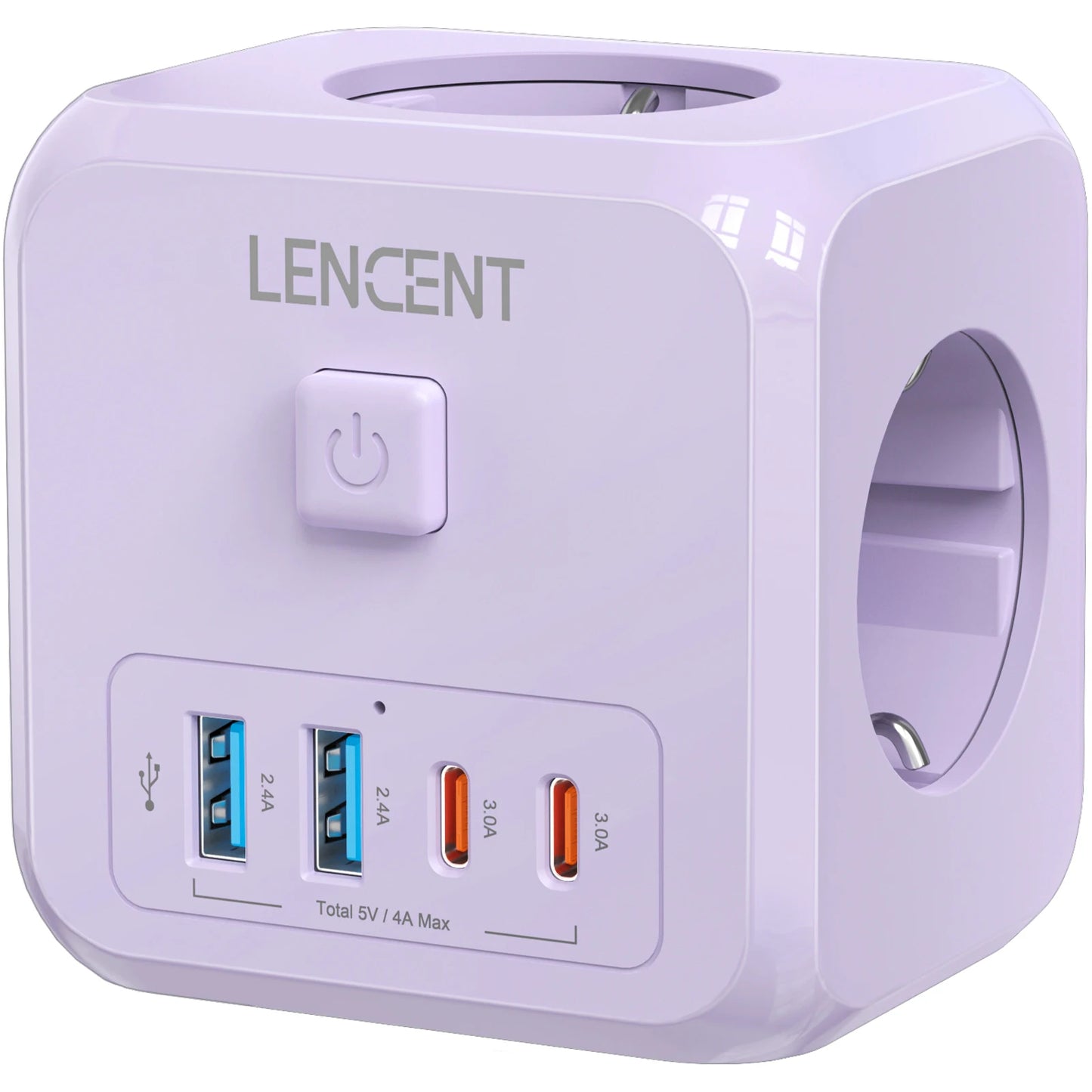 LENCENT EU Plug Power Strip with  3 AC Outlets +3 USB Charging Ports+ 1 Type C 5V 2.4A  Adapter 7-in-1 Plug Socket On/Off Switch