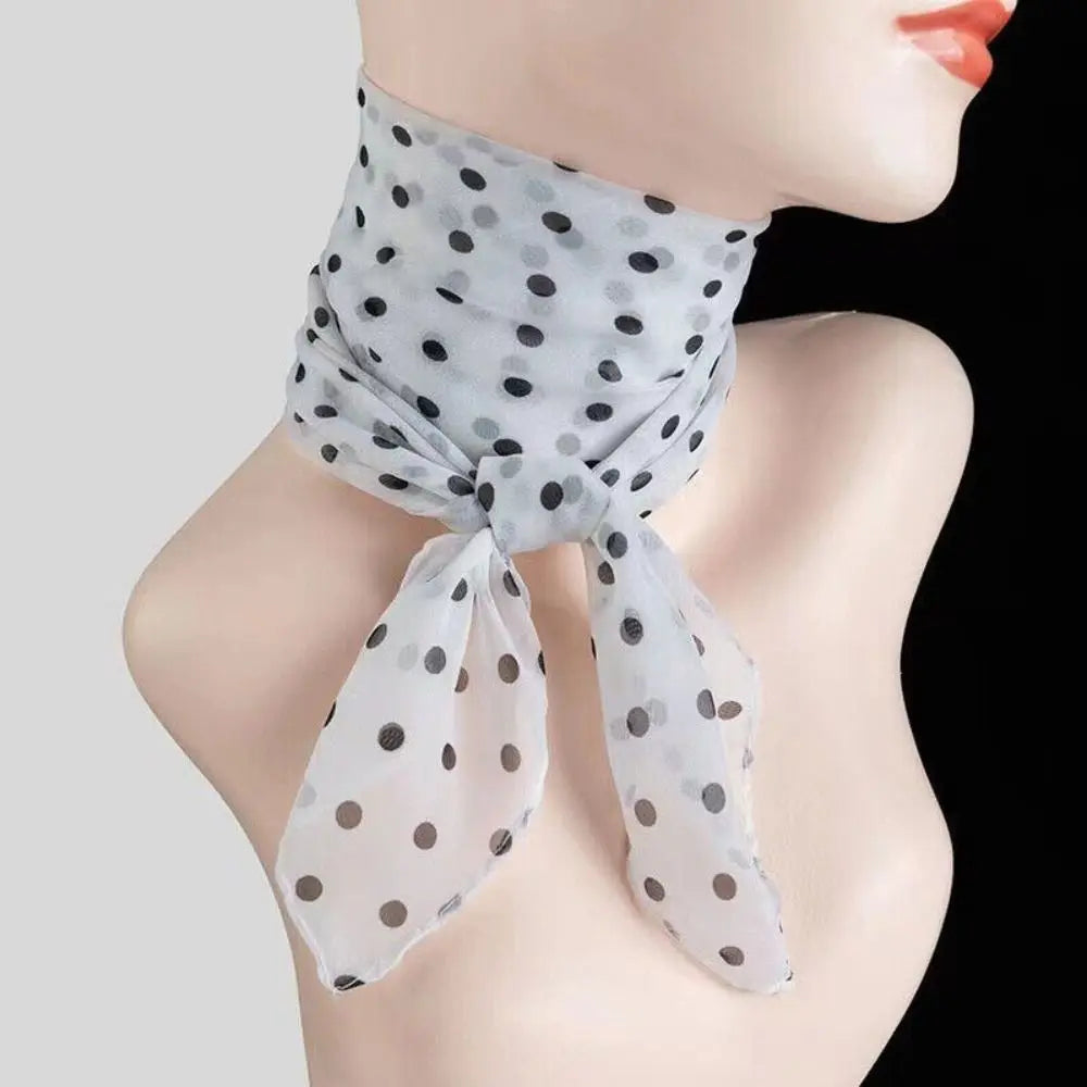 Summer Polka Dot Print Artificial Silk Scarf Thin Neck Warp Chiffon Soft Shawl Beach Sunscreen Square Women Neck Scarves