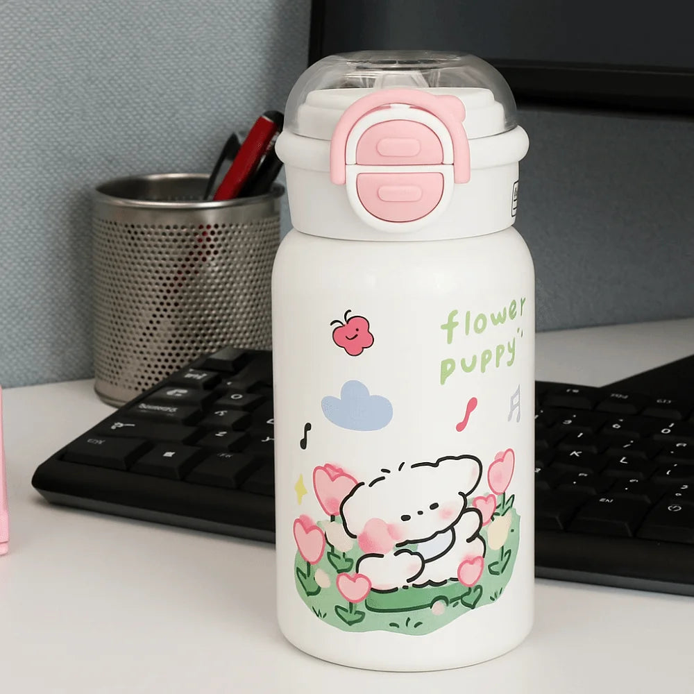 Cute 500ml Double Drinking Water Cup Cartoon Large Capacity Water Bottle with Straw Leak Proof Iced Coffee Cup Gym