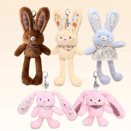 30cm Cute Pull-out Rabbit Plush Toy Keychain Creative Plush Ear Pulling Bunny Pendant Bag Charm Kids Stress Relief Gift