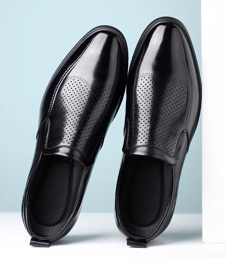 Men's Summer Breathable Comfortable Loafers British Business Formal Derby Shoes Hollow out Design Leather Shoes for Men-SJ2501-1