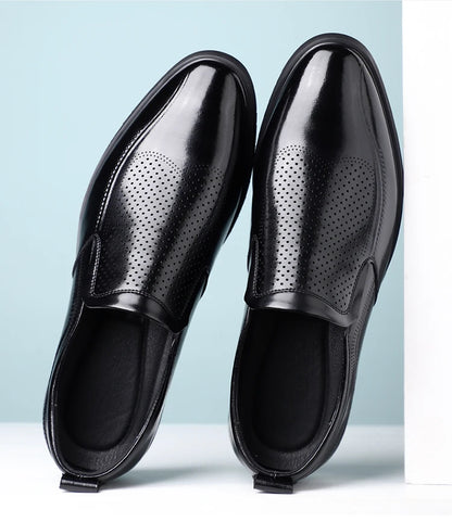 Men's Summer Breathable Comfortable Loafers British Business Formal Derby Shoes Hollow out Design Leather Shoes for Men-SJ2501-1