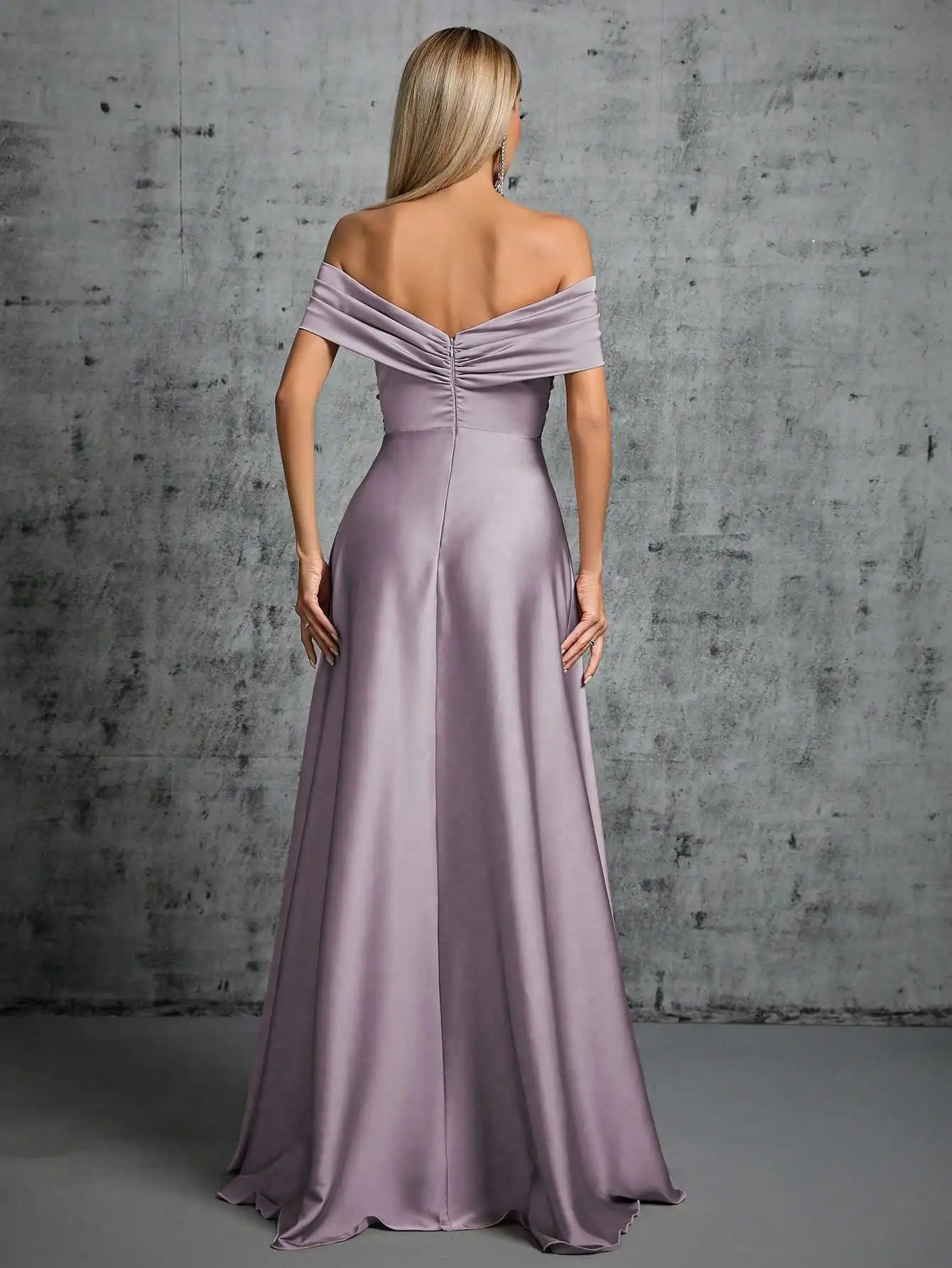 Mgiacy Line neck irregular cross pleated satin gown ball dress Party dress bridesmaid dress
