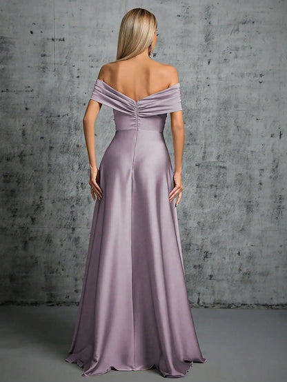 Mgiacy Line neck irregular cross pleated satin gown ball dress Party dress bridesmaid dress
