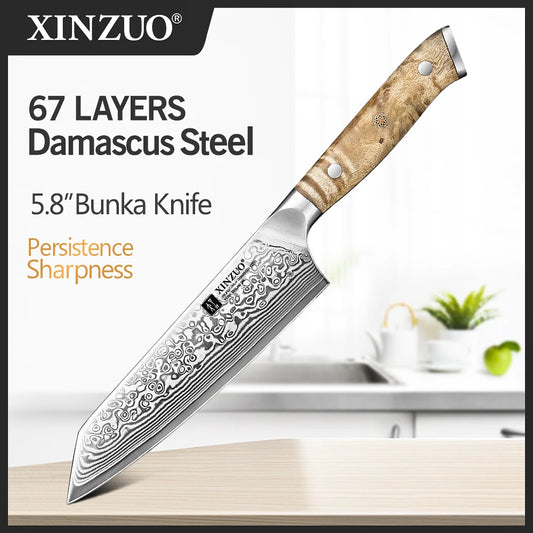 XINZUO 5.8 Inches Bunka Knife 67 Layers Damascus Steel Stainless Steel Ergonomically Designed Handle With Delicate Gift Box