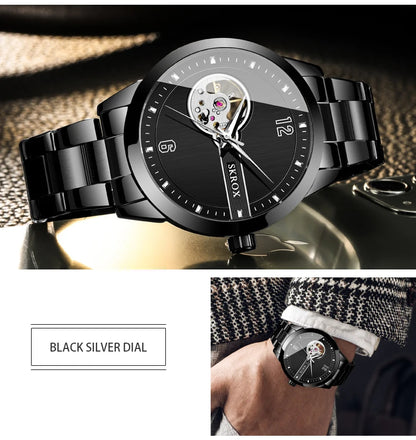 SKROX Original Luxury Brand Waterproof Tourbillon Automatic Clock Steel Skeleton Mechanical Man Watch Business Male Wristwatches