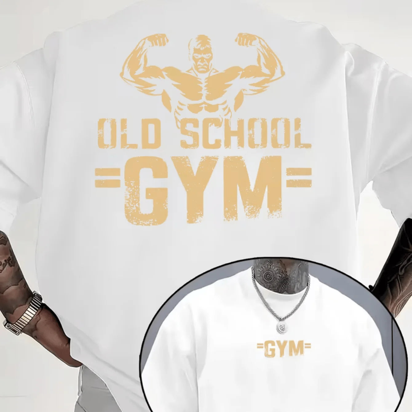 Men's Retro Fitness T-shirt - Retro Training Shirt for Summer Use in Gym and Casual Wear Round-neck Short Sleeve Style