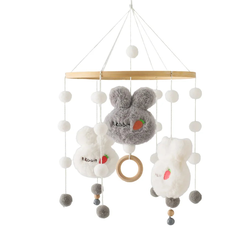 Baby Soft Felt Cartoon Wool Ball Seashell Rattles Hanging Bed Bell Newborn Mobile Crib Wooden Bracket Montessori Education Toys
