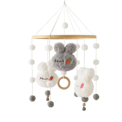 Baby Soft Felt Cartoon Wool Ball Seashell Rattles Hanging Bed Bell Newborn Mobile Crib Wooden Bracket Montessori Education Toys