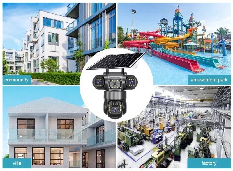 15MP IP Wifi Camera Solar Camera Outdoor 3 Lens 3 Screen 10X Zoom PIR Human Detect Cameras Night Vision CCTV Security Protection