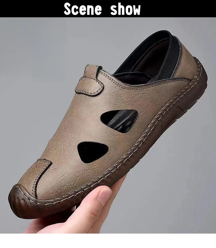Men's Comfortable Soft-Soled Slip-On Sandals Breathable Hollow-Out Anti-Slip Wear-Resistant Business Casual Loafers-8222