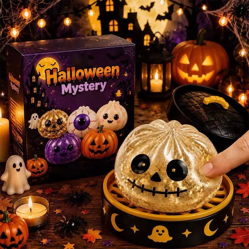 5.5cm Soft Squishy Dumpling Toy With Halloween Theme Steamed Box Slow Rising Funny Sensory Toy Decompression Squeeze Toy Gift