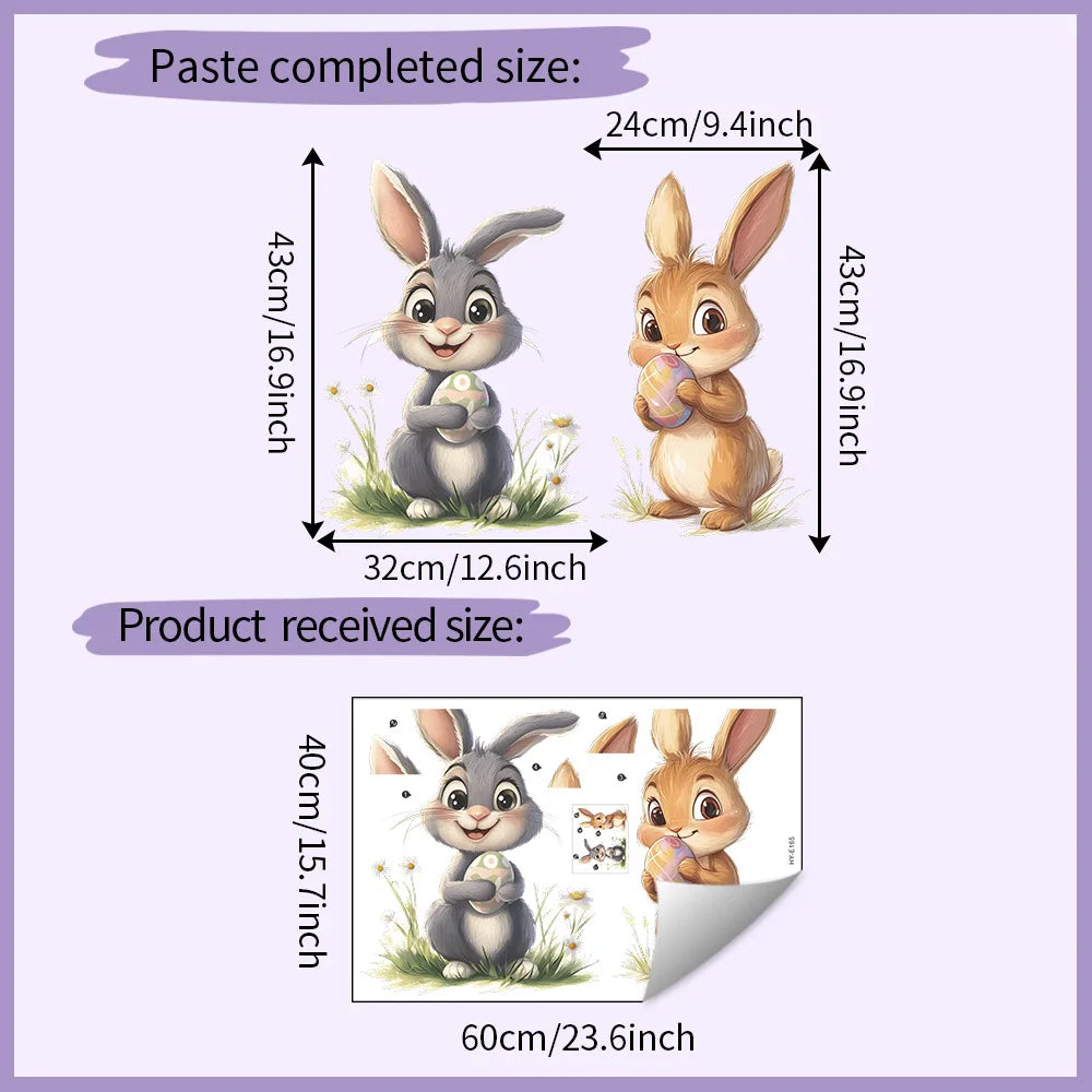 1pc, Easter Bunny Vinyl Sticker, 15.7x23.6inch, Removable Waterproof PVC Decal, Glam Style Animal Print, Glossy Finish, Self-Adh