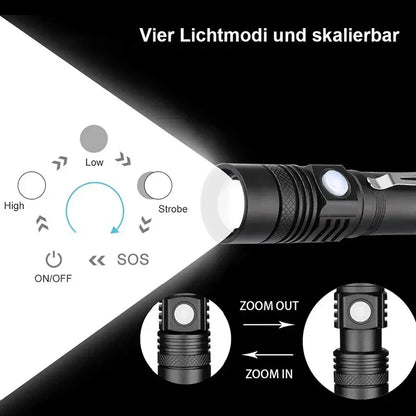 Aluminum Alloy Portable Torch Powerful LED Flashlight USB ReChargeable Outdoor Tactical Zoom Camping Waterproof Flash Light