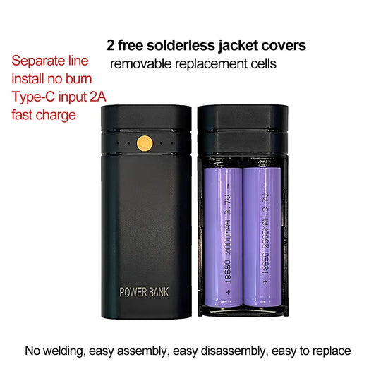 New 5V 2A 2x18650 Power Bank Box Kit Anti Reverse Connection TYPE-C Output Ports Plastic Shell Portable Battery Charger Case