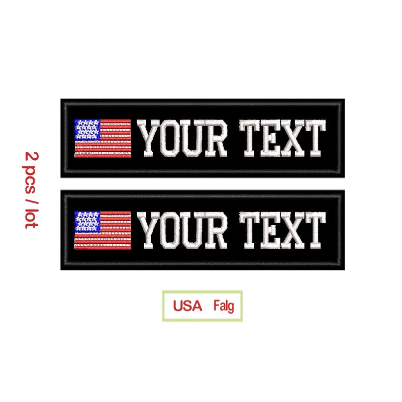 Custom Name Embroidery Patch Army Black Patches US Brazil France UK Country Flag Personalized For Jacket, Bag, Coat; 2 Pcs/ Lot
