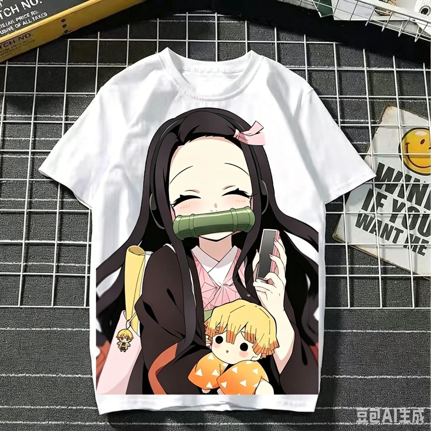 2026 Summer Demon Slayer Nezuko Cherry Blossom Butterfly Print Cotton T-Shirt Adult Kids Casual Loose Breathable Anime Tops Y2k
