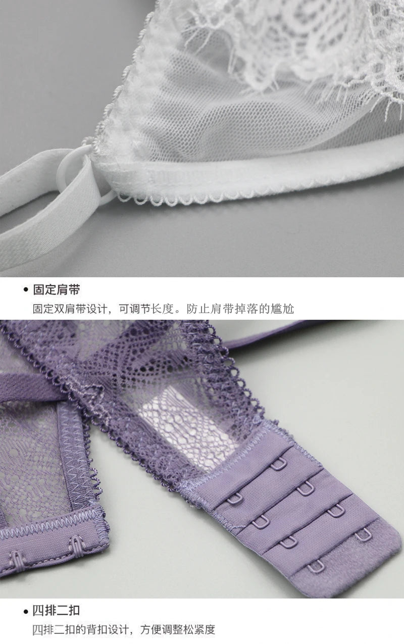 2022 New Sexy Lace Ultra Thin Thick Bra Panty Big Size Female Lingerie Set Women Underwear Brassieres 75-95BC Cup
