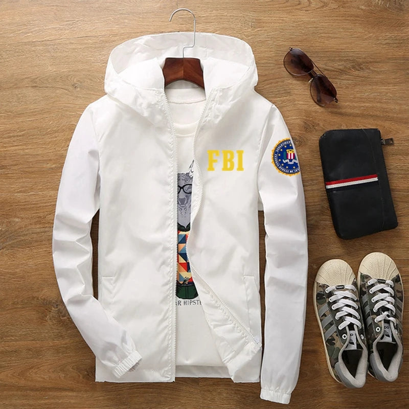 Sunscreen Waterproof FBI Shield Casual Jackets Ultra Light Men's Summer Hooded Jacket Super Thin Windbreaker Packable Skin Coat