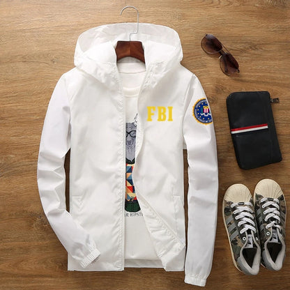 Sunscreen Waterproof FBI Shield Casual Jackets Ultra Light Men's Summer Hooded Jacket Super Thin Windbreaker Packable Skin Coat