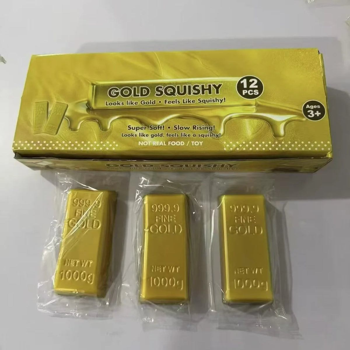 PU Slow Rising Squishy Toy, Realistic Gold Brick Squeeze Stress Relief Decompression Fidget Toy