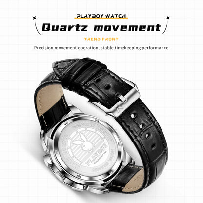 PLAYBOY 3035 Brand original authentic watches for man luxury Gift Box fashion Belt chronograph calendar quartz men's watch