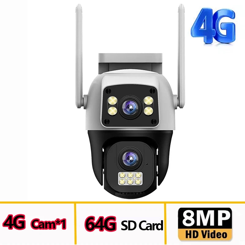 8MP 4G Camera Dual Lens Dual Screen Wireless WiFi Outdoor Surveillance Two-way Audio  Auto Tracking CCTV Cameras PTZ IP Cameras
