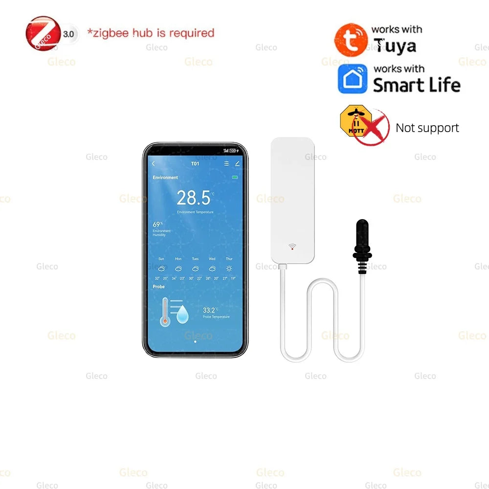 WiFi Zigbee Temperature Humidity Meter With Optional External Probe Thermometer Sensor Zigbee2mqtt TUYA For Fish Tank Freezer