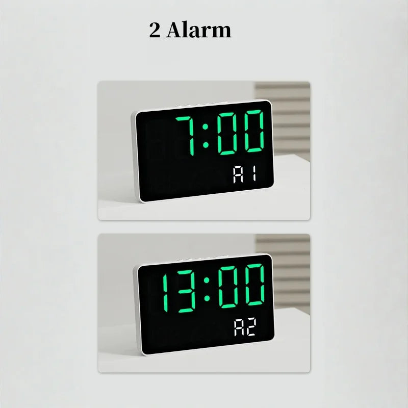 Digital Alarm Clock TEMP Humidity Week Comfort Level Dual Alarm Snooze Table Clock 12/24H Timer Auto Dimmable LED Wall Clock