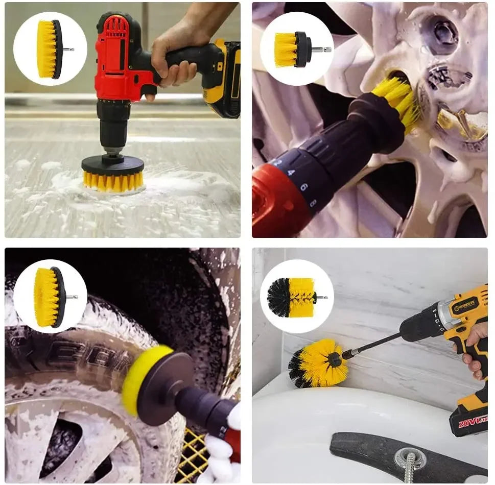 3Pcs Set Electric Scrubber Brush Drill Brush Kit Plastic Round Cleaning Brush For Carpet Glass Car Tires Nylon Brushes 2/3.5/4''
