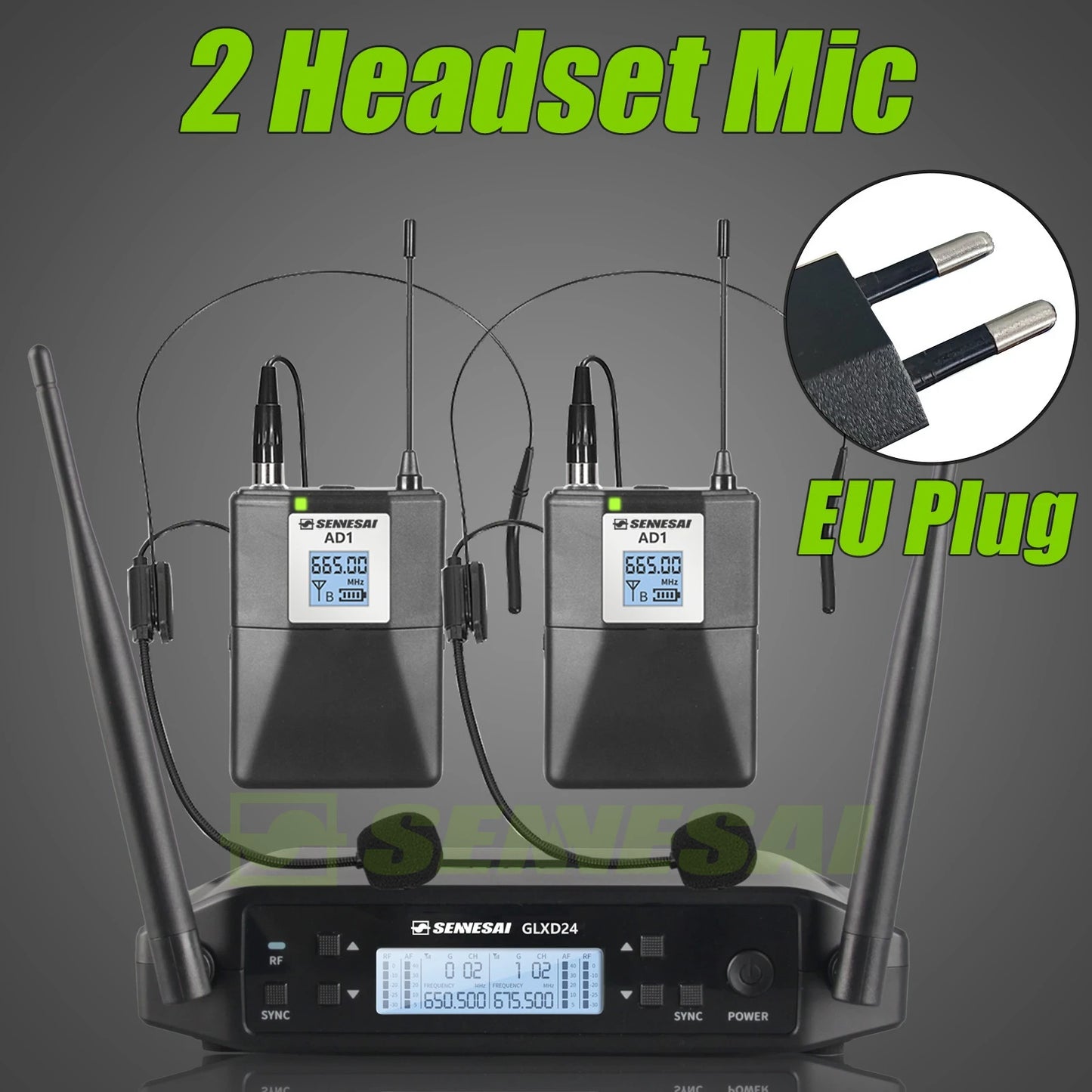SENNESAI GLXD24 B58 Professional Dual Wireless Microphone 600-699MHz System Stage Performances UHF Dynamic 2 Channel Handheld