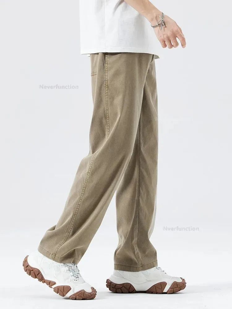 Ultra Thin Baggy Jeans Men's Summer New in Lyocell Soft Breathable Straight Trousers Elastic Waist Casual Blue Gray Wide Pants