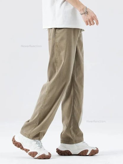 Ultra Thin Baggy Jeans Men's Summer New in Lyocell Soft Breathable Straight Trousers Elastic Waist Casual Blue Gray Wide Pants