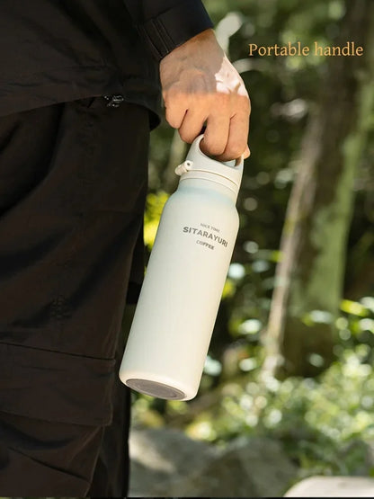 JUSTINLAU 600ML Insulated Bottle with Pop-up Lid Stainless Steel Keep Hot＆Cold Thermal Mug Outdoor Sports/Travel Water Cups