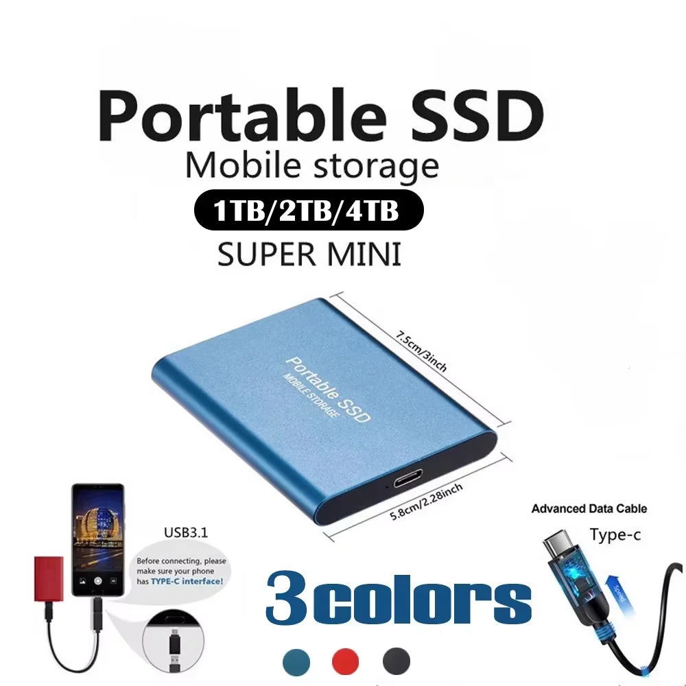 Genuine Portable SSD 1TB High Speed External Hard Drive 2TB/4TB USB 3.2 Hard Disk 16TB Mass Solid State Drive for Laptop/PC/MAC