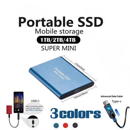 Genuine Portable SSD 1TB High Speed External Hard Drive 2TB/4TB USB 3.2 Hard Disk 16TB Mass Solid State Drive for Laptop/PC/MAC