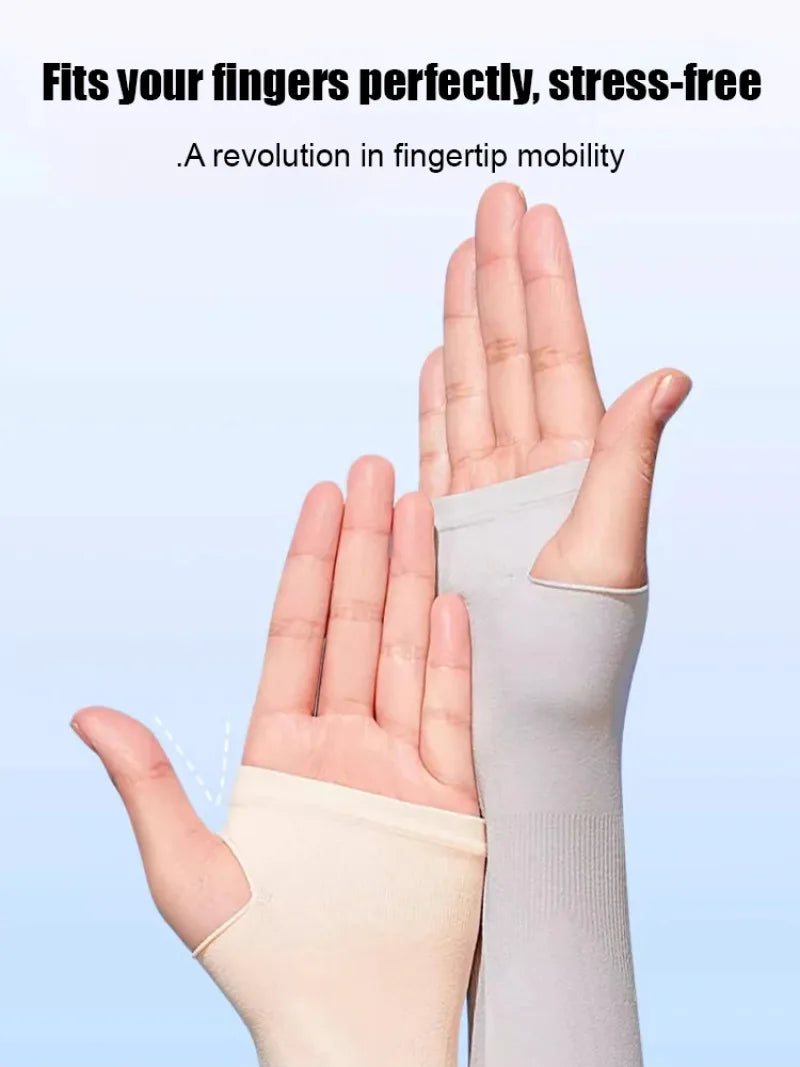 Invisible Sunscreen Seamless Ice Sleeves UPF50+ Cooling Silk Fabric UV Protection Arm Covers For Outdoor Sports Driving