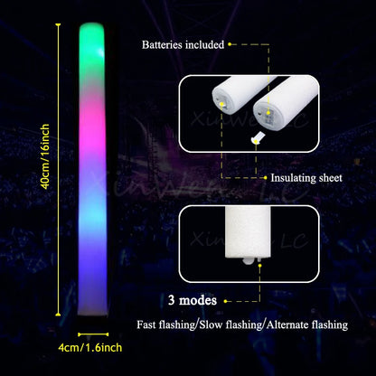 30/40/60/80/100/120Pcs RGB LED Glow Bulk Party Supplies Colorful Glow Sticks Foam Stick Cheer Tube Dark Light Birthday Wedding