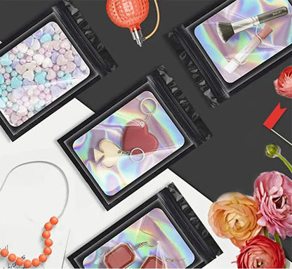 Ziplock Bags 100PCS Holographic Bag Zip Lock Gift Bags Plastic Iridescent Storage Zip Packaging Bags for Earrings Jewelry
