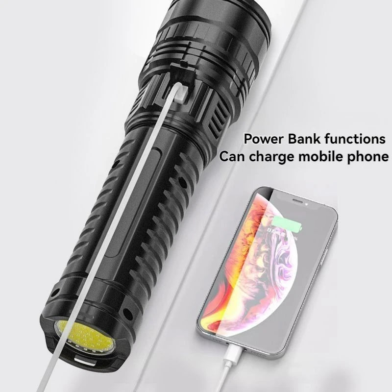 10000LM Most Powerful Led Flashlights Tactical 15000mah Built-in Battery 800W Flash Light Emergency Spotlights 4km Holiday Gifts