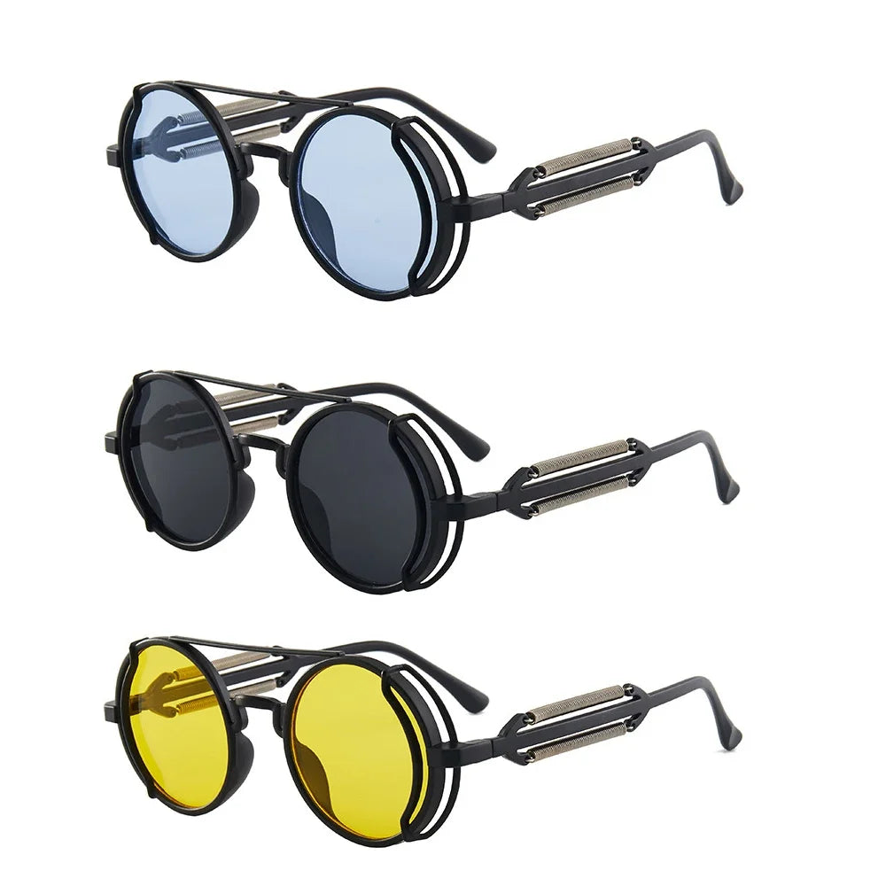 Klasyczne gotyckie okulary przeciwsłoneczne Steampunk Luksusowa marka Projektant Wysokiej jakości męskie i damskie retro okrągłe okulary przeciwsłoneczne z oprawką z PC