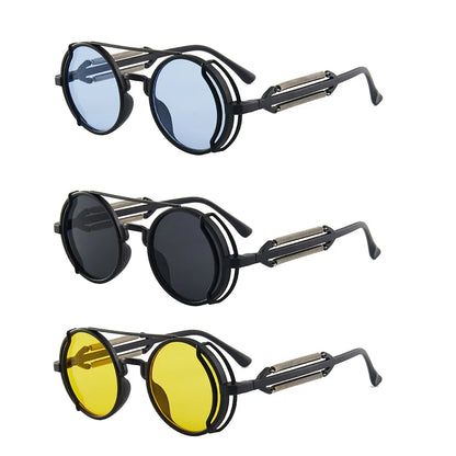 Klasyczne gotyckie okulary przeciwsłoneczne Steampunk Luksusowa marka Projektant Wysokiej jakości męskie i damskie retro okrągłe okulary przeciwsłoneczne z oprawką z PC