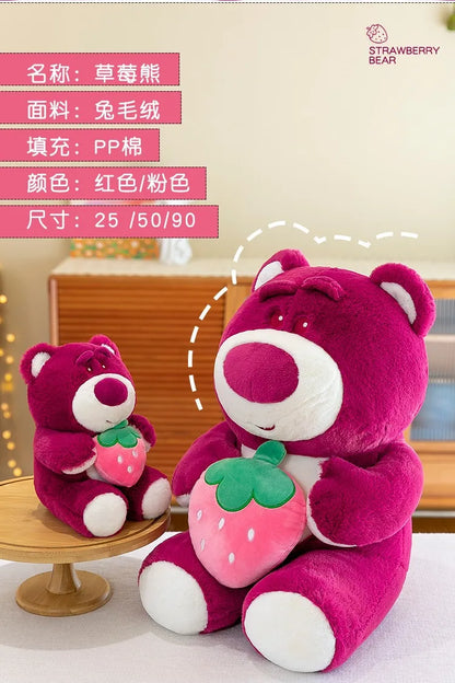 Disney Cute Hug Strawberry Bear Plush Toy Cartoon Anime Strawberry Bear Plush Doll Sleep Pillow Gift for Girlfriend's Birthday