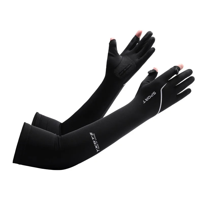 Anti-Sunburn Long Sleeve Men Summer Fingertip Flip Glove Cool Summer Ice Silk Driving Cycling Fishing Non - Slip Arm Warmers