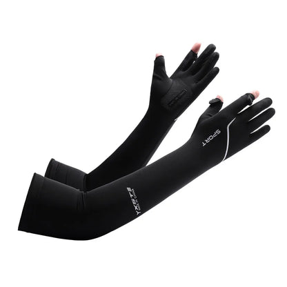Anti-Sunburn Long Sleeve Men Summer Fingertip Flip Glove Cool Summer Ice Silk Driving Cycling Fishing Non - Slip Arm Warmers