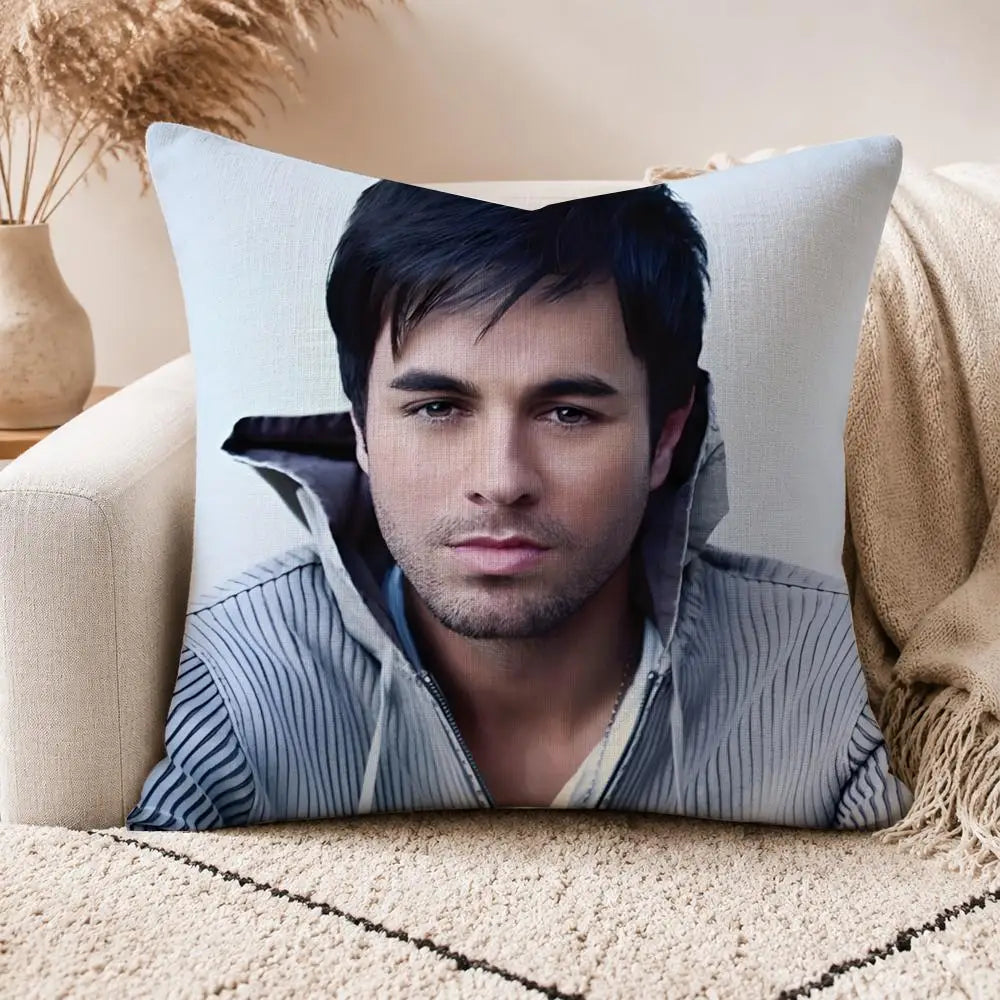 E-Enrique Iglesias-S Cushion Cover Linen Double-sided Printed Cushion Cover, sofa pillow case，Nordic Home Decor